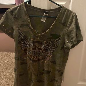 Cute Camo tee Harley Davidson with studs